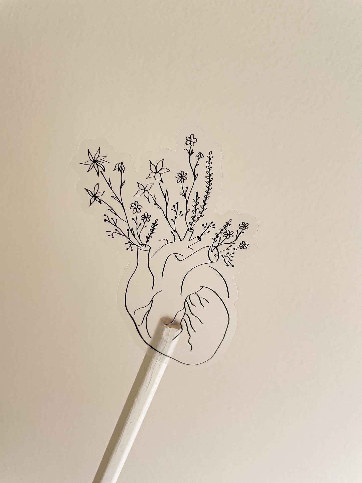 floral anatomical heart sticker