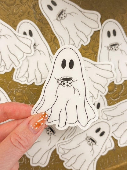 ghost with mug sticker