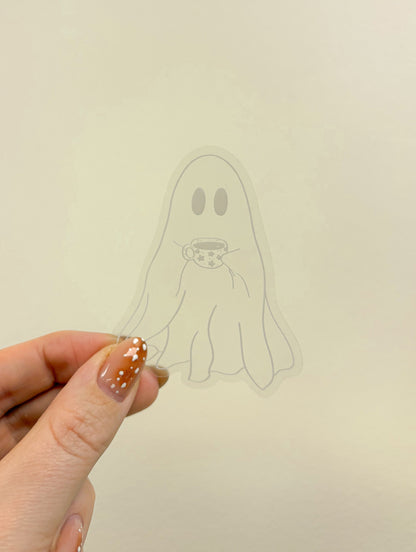 ghost with mug sticker